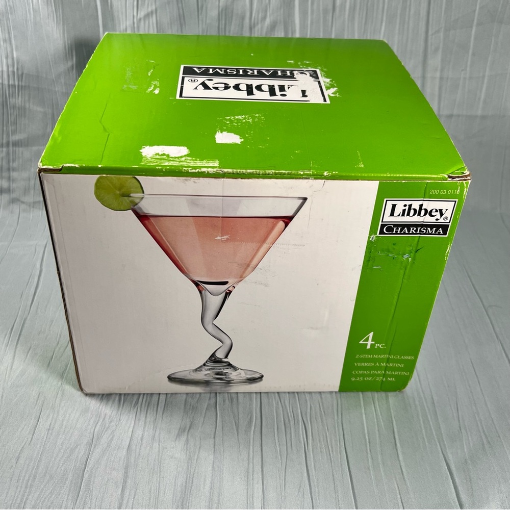 Libbey Z Stem Clear Martini Glasses Crooked Cocktail Cosmopolitan Glass Set Of 4